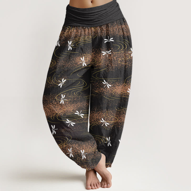 Buddha Stones Casual Dragonfly Wave Pattern Women's Elastic Waist Harem Pants - Black - US22，UK/AU26，EU54 (6XL) - image 0