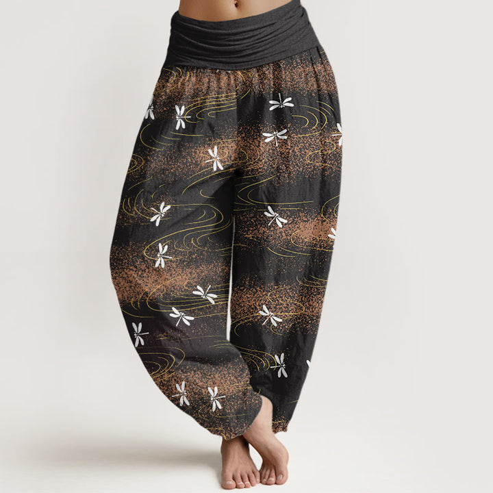 Buddha Stones Casual Dragonfly Wave Pattern Women's Elastic Waist Harem Pants - Black - US22，UK/AU26，EU54 (6XL) - image 0