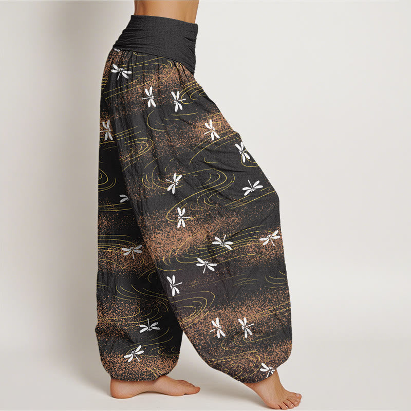 Buddha Stones Casual Dragonfly Wave Pattern Women's Elastic Waist Harem Pants - image 1