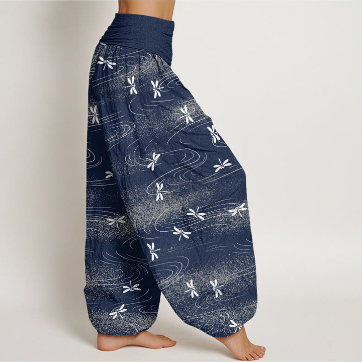 Buddha Stones Casual Dragonfly Wave Pattern Women's Elastic Waist Harem Pants - image 5