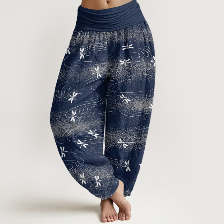 Buddha Stones Casual Dragonfly Wave Pattern Women's Elastic Waist Harem Pants - Navy - US22，UK/AU26，EU54 (6XL) - image 4