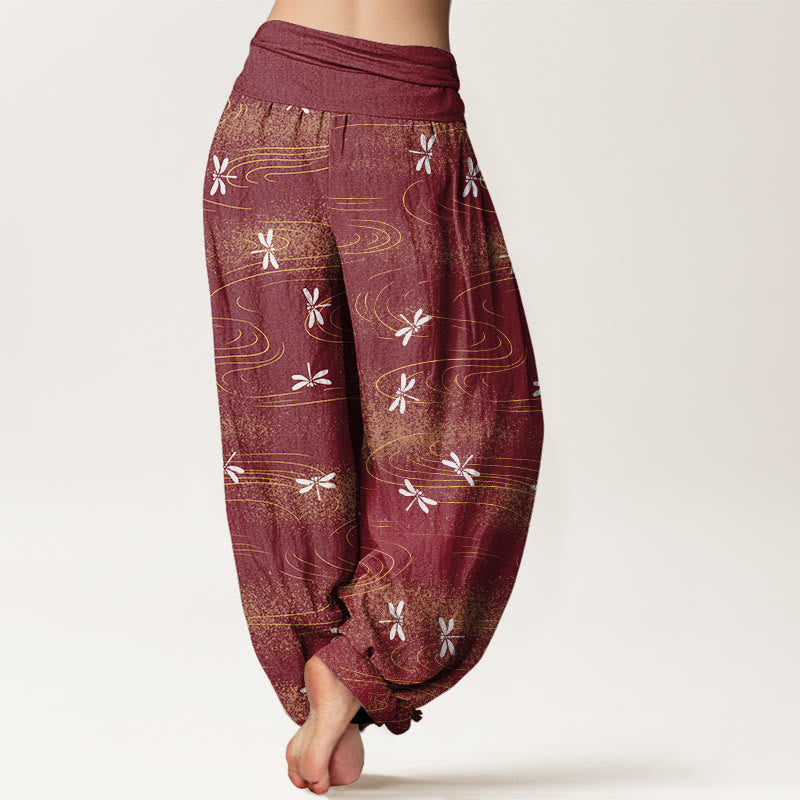 Buddha Stones Casual Dragonfly Wave Pattern Women's Elastic Waist Harem Pants - image 9