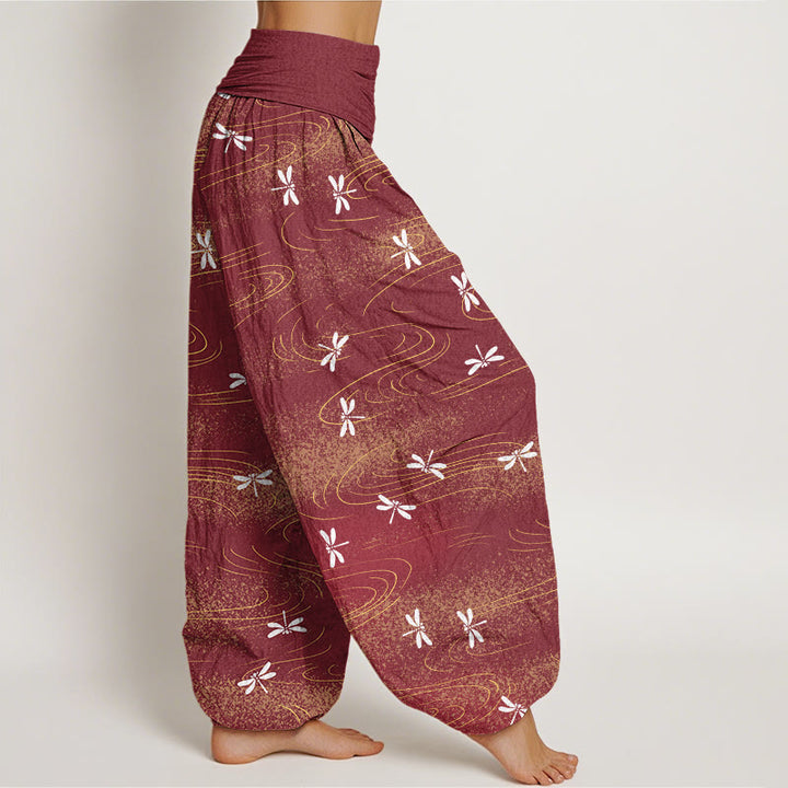 Buddha Stones Casual Dragonfly Wave Pattern Women's Elastic Waist Harem Pants - image 8