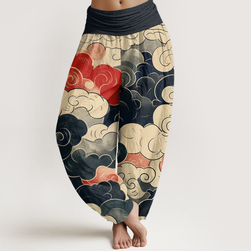Buddha Stones Casual Auspicious Clouds Pattern Women's Elastic Waist Harem Pants - DarkSlateGray - US22，UK/AU26，EU54 (6XL) - image 0