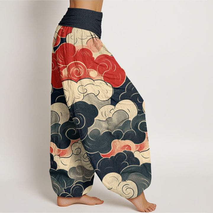 Buddha Stones Cotton Casual Auspicious Clouds Pattern Women's Elastic Waist Harem Pants - image 1