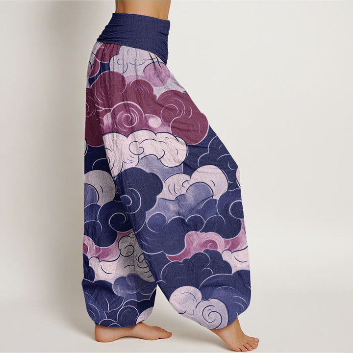 Buddha Stones Cotton Casual Auspicious Clouds Pattern Women's Elastic Waist Harem Pants - image 5