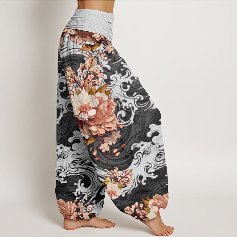 Buddha Stones Casual Wave And Floral Pattern Women's Elastic Waist Harem Pants - image 1