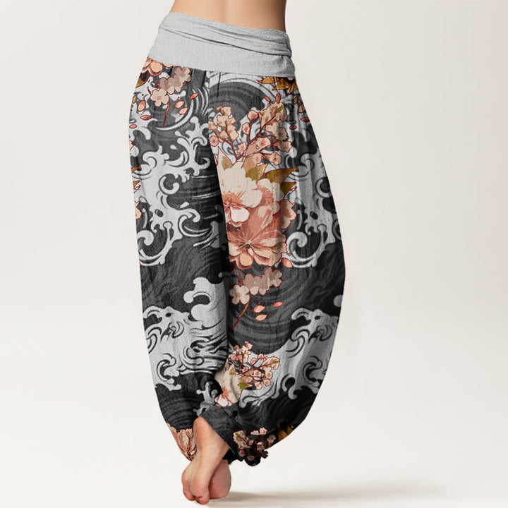 Buddha Stones Casual Wave And Floral Pattern Women's Elastic Waist Harem Pants - image 2