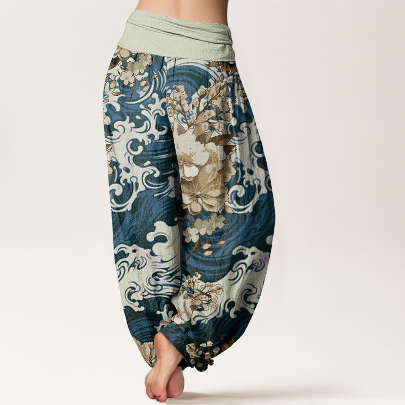 Buddha Stones Casual Wave And Floral Pattern Women's Elastic Waist Harem Pants - image 6