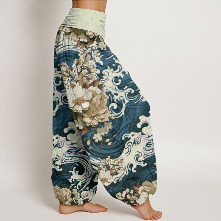 Buddha Stones Casual Wave And Floral Pattern Women's Elastic Waist Harem Pants - image 5