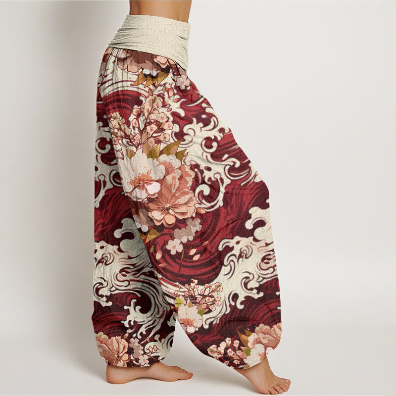 Buddha Stones Casual Wave And Floral Pattern Women's Elastic Waist Harem Pants - image 8