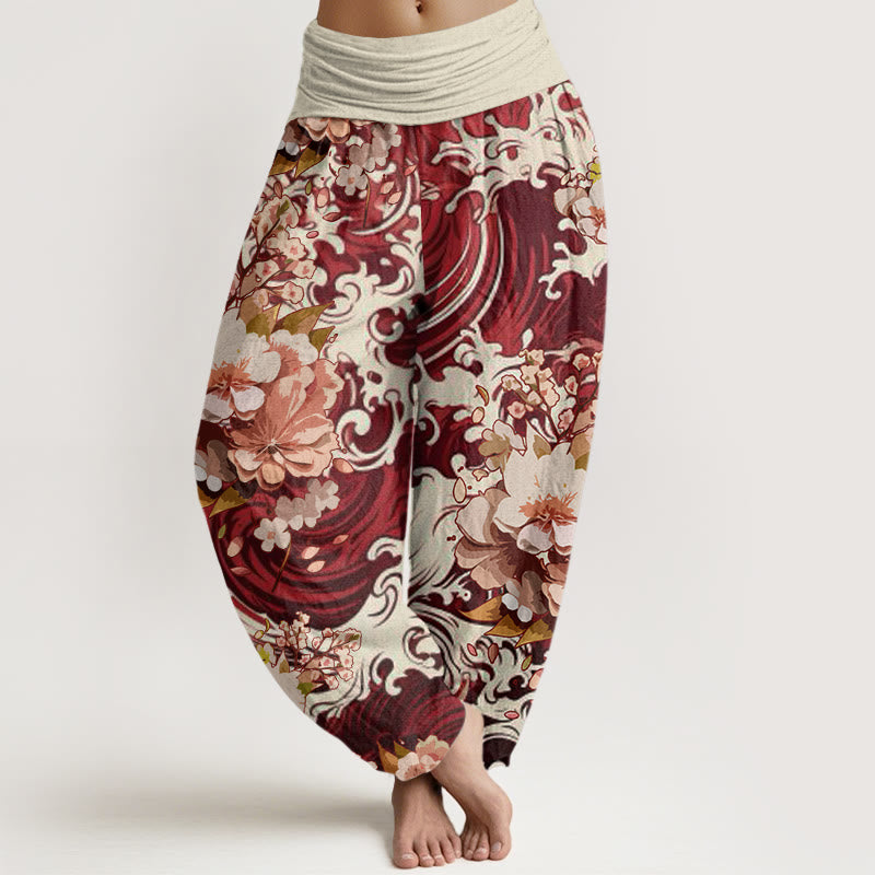 Buddha Stones Casual Wave And Floral Pattern Women's Elastic Waist Harem Pants - Brown - US22，UK/AU26，EU54 (6XL) - image 7