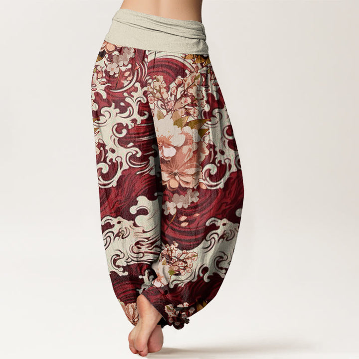 Buddha Stones Cotton Casual Wave And Floral Pattern Women's Elastic Waist Harem Pants - image 9
