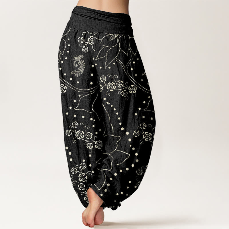 Buddha Stones Casual Large Flower Leave Pattern Women's Elastic Waist Harem Pants - image 9