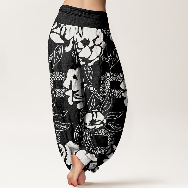 Buddha Stones Casual Simple Floral Leaf Pattern Women's Elastic Waist Harem Pants - image 2