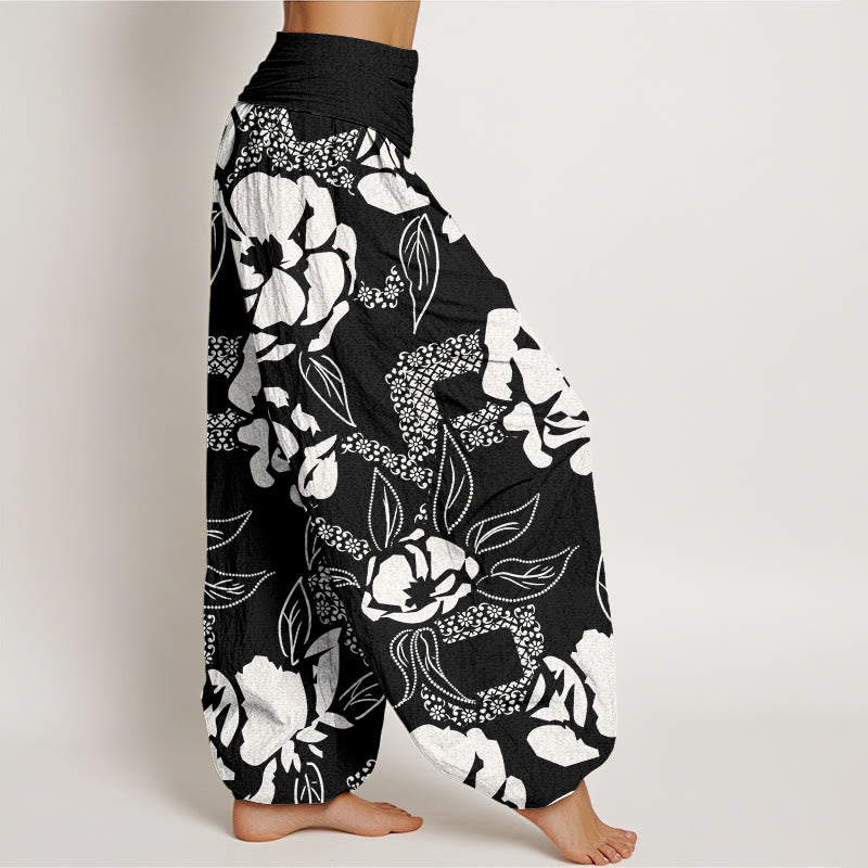 Buddha Stones Casual Simple Floral Leaf Pattern Women's Elastic Waist Harem Pants - image 1