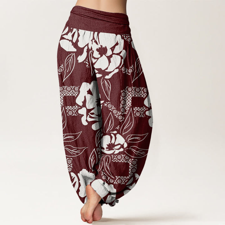 Buddha Stones Casual Simple Floral Leaf Pattern Women's Elastic Waist Harem Pants - image 6