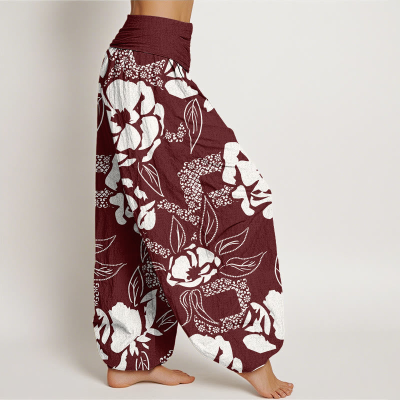 Buddha Stones Casual Simple Floral Leaf Pattern Women's Elastic Waist Harem Pants - image 5