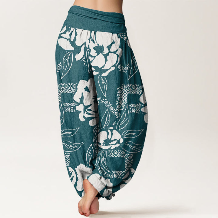 Buddha Stones Casual Simple Floral Leaf Pattern Women's Elastic Waist Harem Pants - image 9
