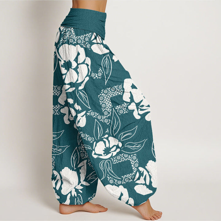 Buddha Stones Casual Simple Floral Leaf Pattern Women's Elastic Waist Harem Pants - image 8