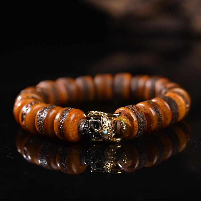Buddha Stones Vintage Tibetan Bone Beads Skull Balance Bracelet - A Style(Wrist Circumference: 5.51-6.29 in(14-16 cm)) - image 0