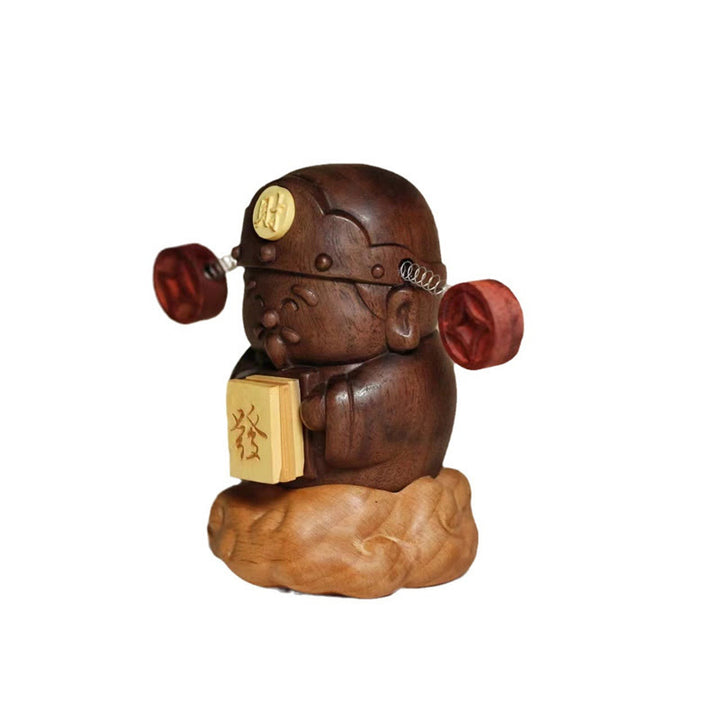 Buddha Stones God Of Wealth Caishen Black Walnut Beech Statue Fu Character Copper Coins Home Decoration - image 5