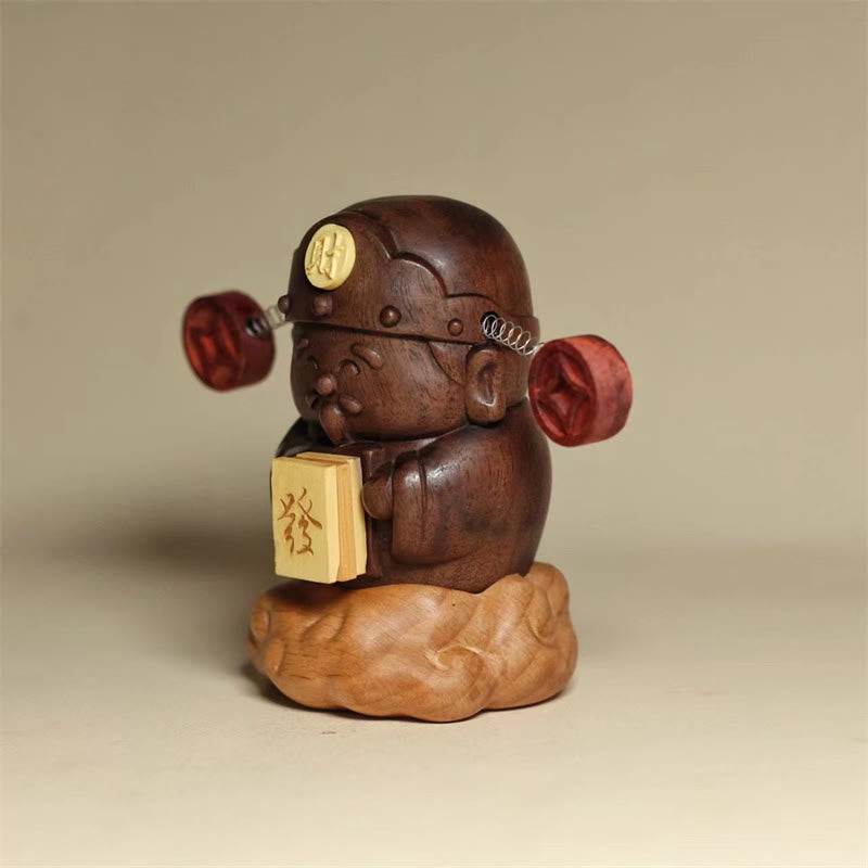 Buddha Stones God Of Wealth Caishen Black Walnut Beech Statue Fu Character Copper Coins Home Decoration - image 3