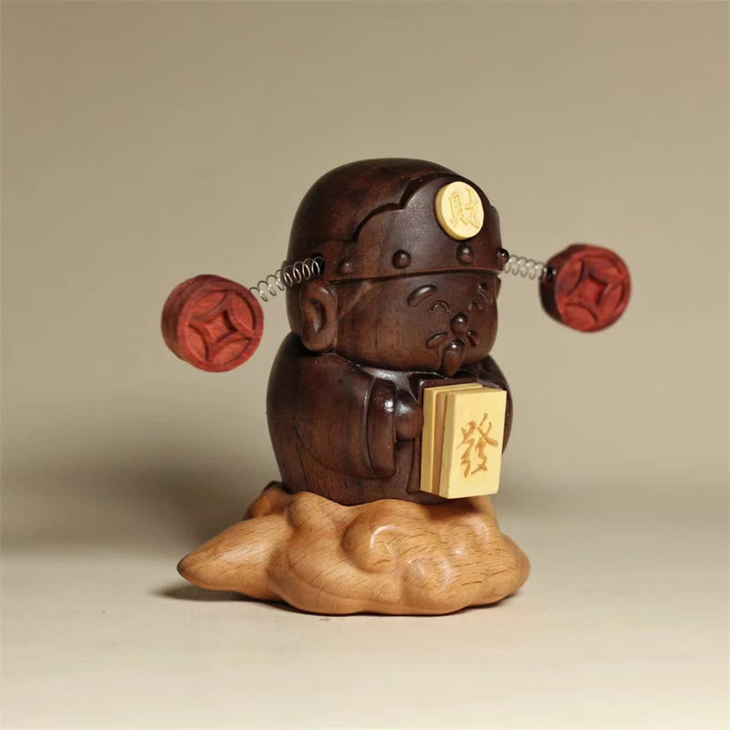 Buddha Stones God Of Wealth Caishen Black Walnut Beech Statue Fu Character Copper Coins Home Decoration - image 1