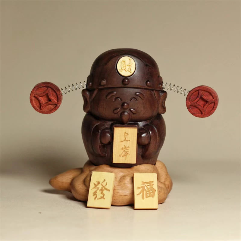 Buddha Stones God Of Wealth Caishen Black Walnut Beech Statue Fu Character Copper Coins Home Decoration - 3.54*2.95*2.36 in (9*7.5*6cm) - image 0
