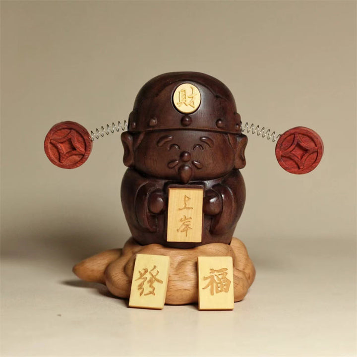 Buddha Stones God Of Wealth Caishen Black Walnut Beech Statue Fu Character Copper Coins Home Decoration - 3.54*2.95*2.36 in (9*7.5*6cm) - image 0