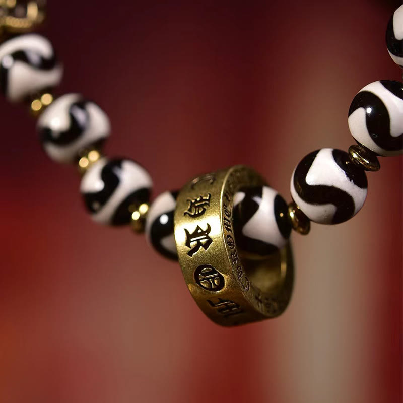 Buddha Stones Vintage Tibetan Dzi Bead Om Mani Padme Hum Blessings Bracelet - image 4