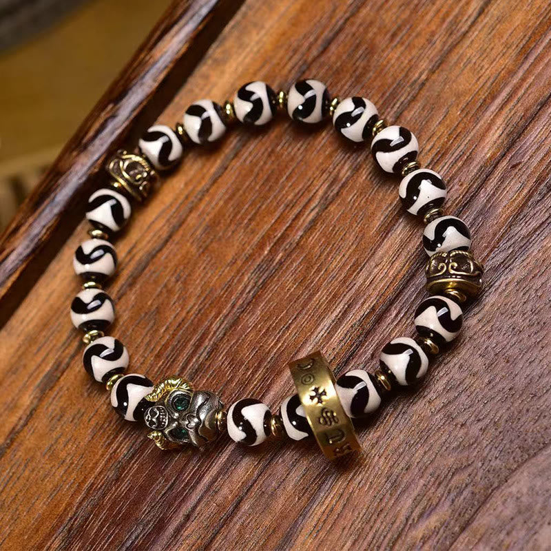 Buddha Stones Vintage Tibetan Dzi Bead Om Mani Padme Hum Blessings Bracelet - image 1