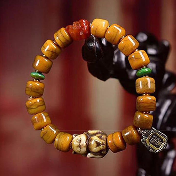 Buddha Stones Vintage Tibetan Bone Beads Dzi Bead Cute Fox Balance Bracelet - image 3