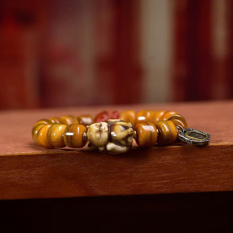 Buddha Stones Vintage Tibetan Bone Beads Dzi Bead Cute Fox Balance Bracelet - image 2