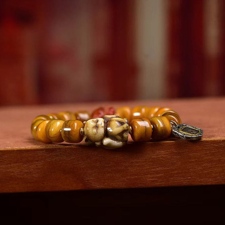 Buddha Stones Vintage Tibetan Bone Beads Dzi Bead Cute Fox Balance Bracelet - image 2