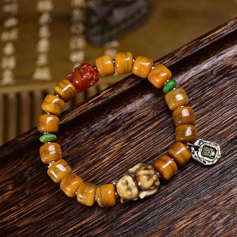 Buddha Stones Vintage Tibetan Bone Beads Dzi Bead Cute Fox Balance Bracelet - B Style(Bead Size: 0.39*0.31 in(1*0.8 cm)) - image 0