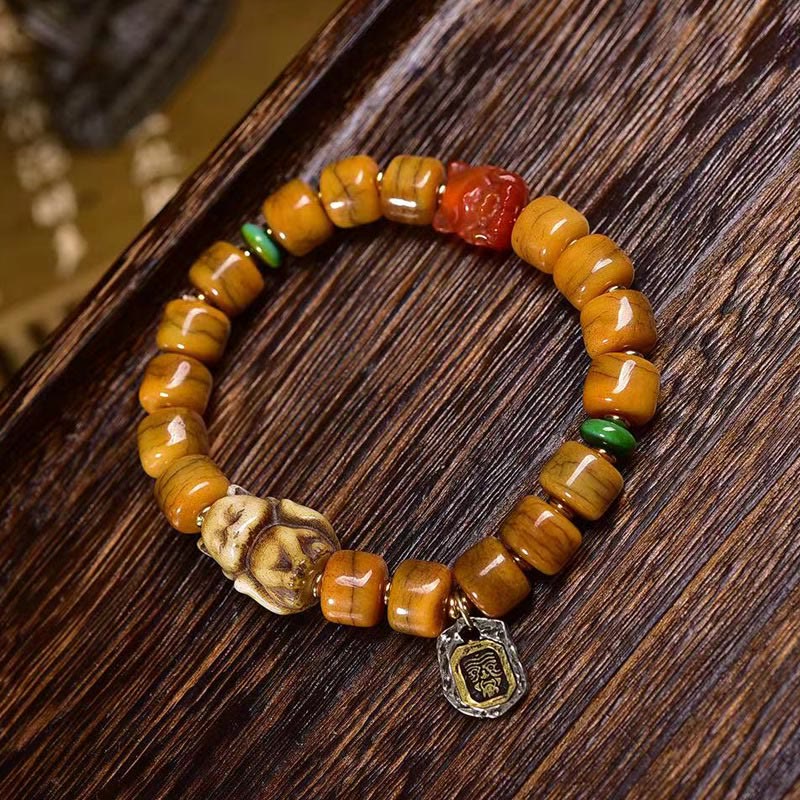 Buddha Stones Vintage Tibetan Bone Beads Dzi Bead Cute Fox Balance Bracelet - image 1