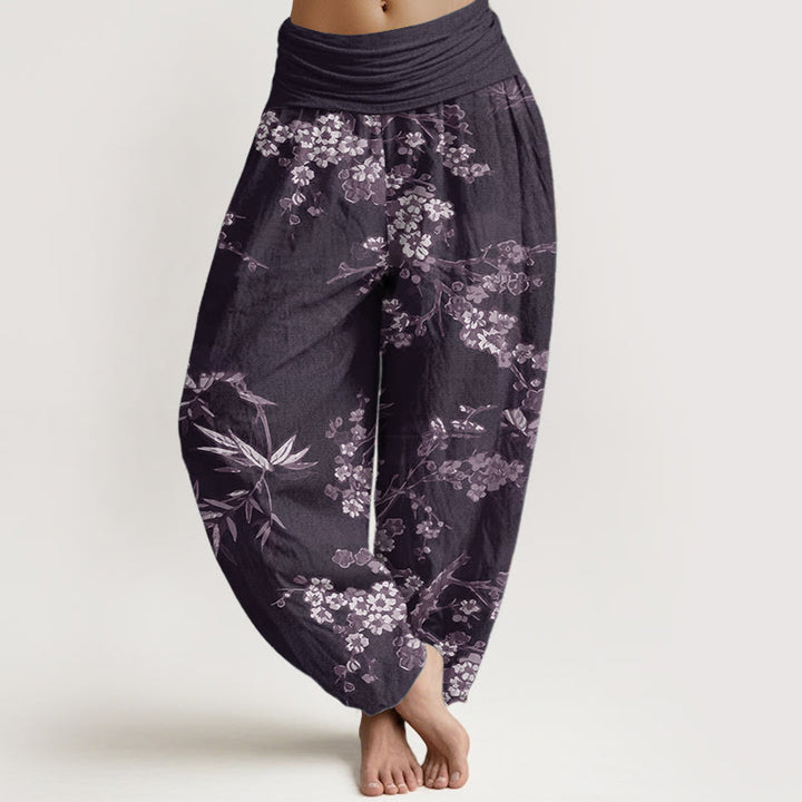 Buddha Stones Pure Cotton White Sakura Flower Pattern Women's Elastic Waist Harem Pants - Purple - US22，UK/AU26，EU54 (6XL) - image 6