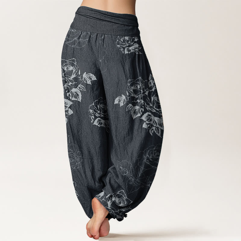 Buddha Stones Pure Cotton Casual Rose Peony Flowers Women's Elastic Waist Harem Pants - image 2