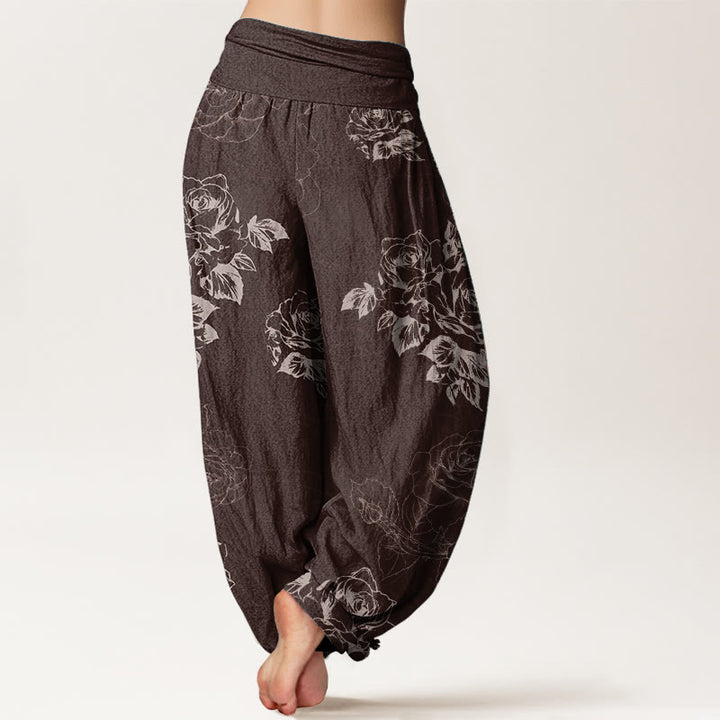 Buddha Stones Pure Cotton Casual Rose Peony Flowers Women's Elastic Waist Harem Pants - image 7