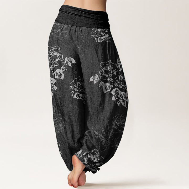 Buddha Stones Pure Cotton Casual Rose Peony Flowers Women's Elastic Waist Harem Pants - image 10