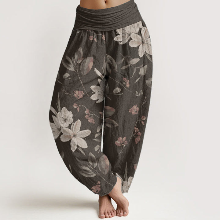 Buddha Stones Pure Cotton Casual Floral Leaves Women's Elastic Waist Harem Pants - SaddleBrown - US22，UK/AU26，EU54 (6XL) - image 5