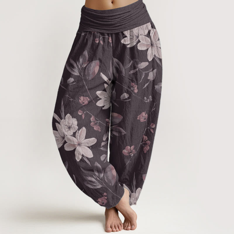 Buddha Stones Pure Cotton Casual Floral Leaves Women's Elastic Waist Harem Pants - Purple - US22，UK/AU26，EU54 (6XL) - image 0