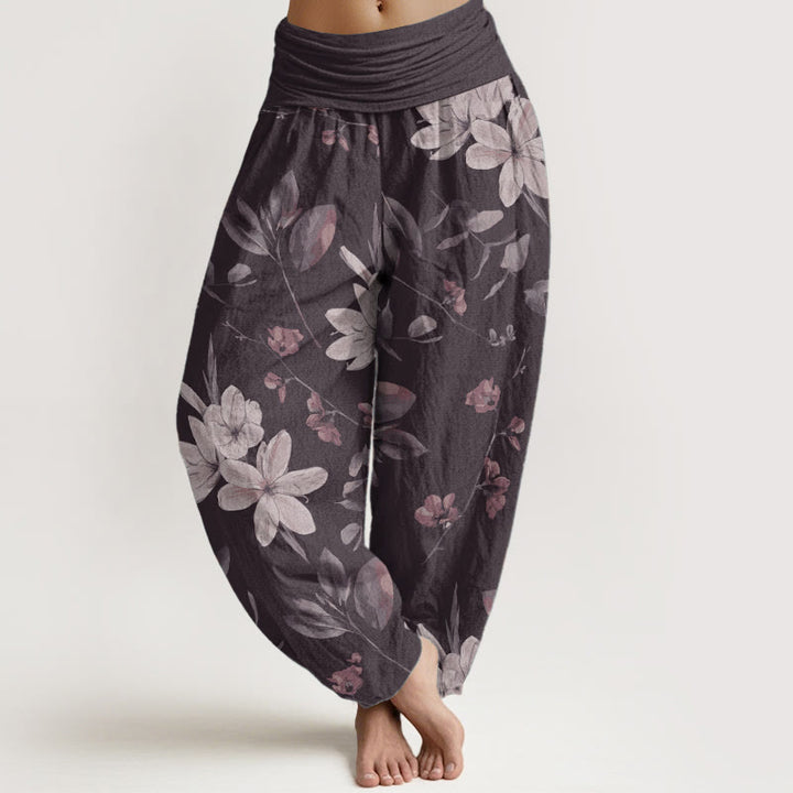 Buddha Stones Pure Cotton Casual Floral Leaves Women's Elastic Waist Harem Pants - Purple - US22，UK/AU26，EU54 (6XL) - image 0