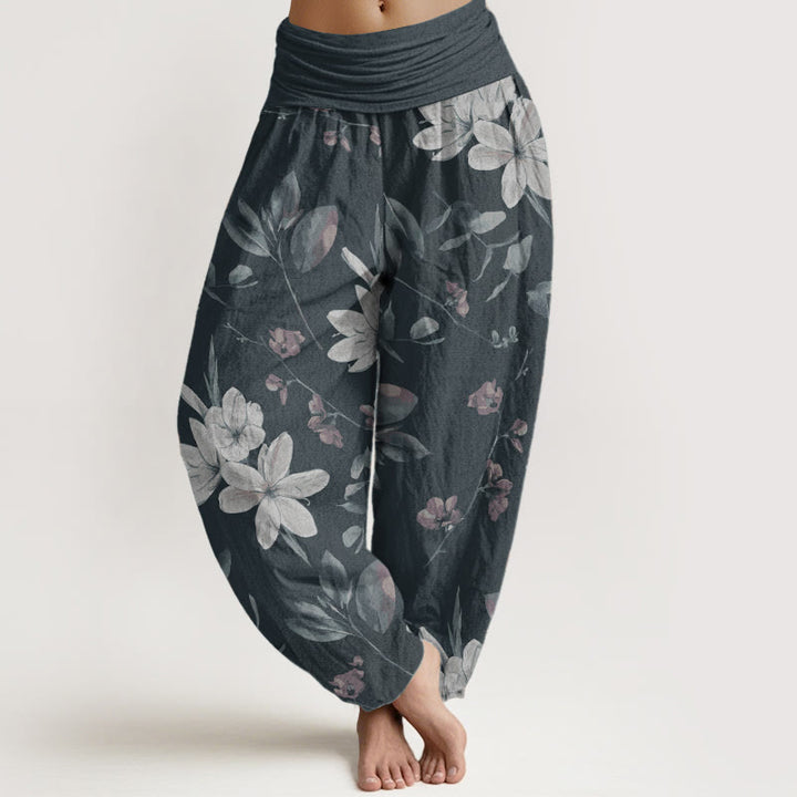 Buddha Stones Pure Cotton Casual Floral Leaves Women's Elastic Waist Harem Pants - SteelBlue - US22，UK/AU26，EU54 (6XL) - image 8