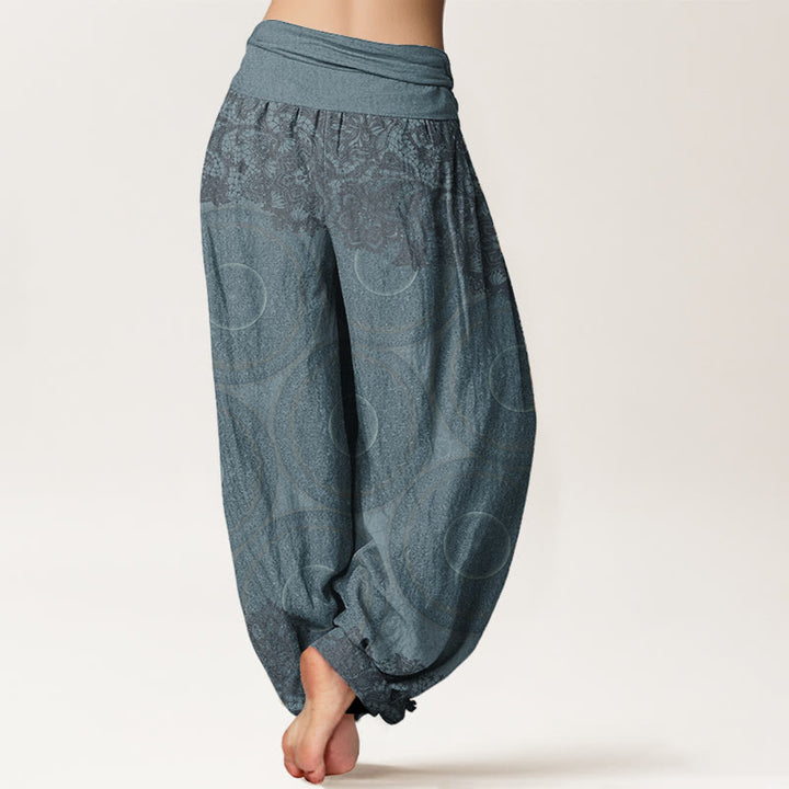 Buddha Stones Pure Cotton Casual Flowers Compass Design Women's Elastic Waist Harem Pants - image 2