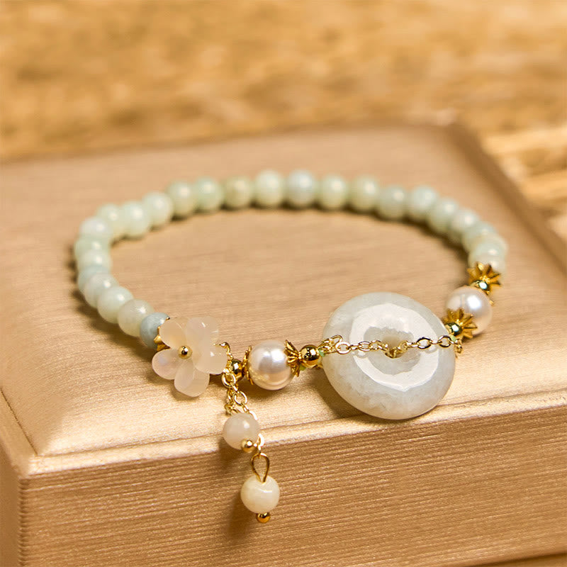 Buddha Stones Jade Peace Buckle Beads Flower Prosperity Bracelet - image 1