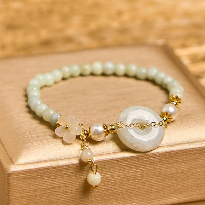Buddha Stones Jade Peace Buckle Beads Flower Prosperity Bracelet - image 1
