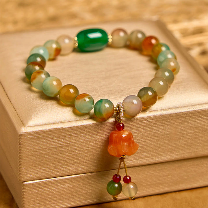 Buddha Stones Natural Colorful Peacock Agate Butterfly Peace Buckle Lily Of The Valley Support Bracelet - image 10