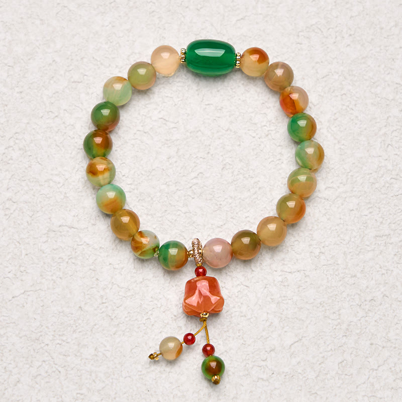 Buddha Stones Natural Colorful Peacock Agate Butterfly Peace Buckle Lily Of The Valley Support Bracelet - image 13